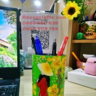 Bình Cắm bút lá lan - Cắm hoa chất liệu gỗ sơn mài , trang trí lưu niệm quà tặng Việt Nam