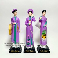 Bộ tượng 3 cô gái Bắc Trung Nam 1 mầu - Quà Tặng Lưu Niệm Việt Nam / cao 22 cm